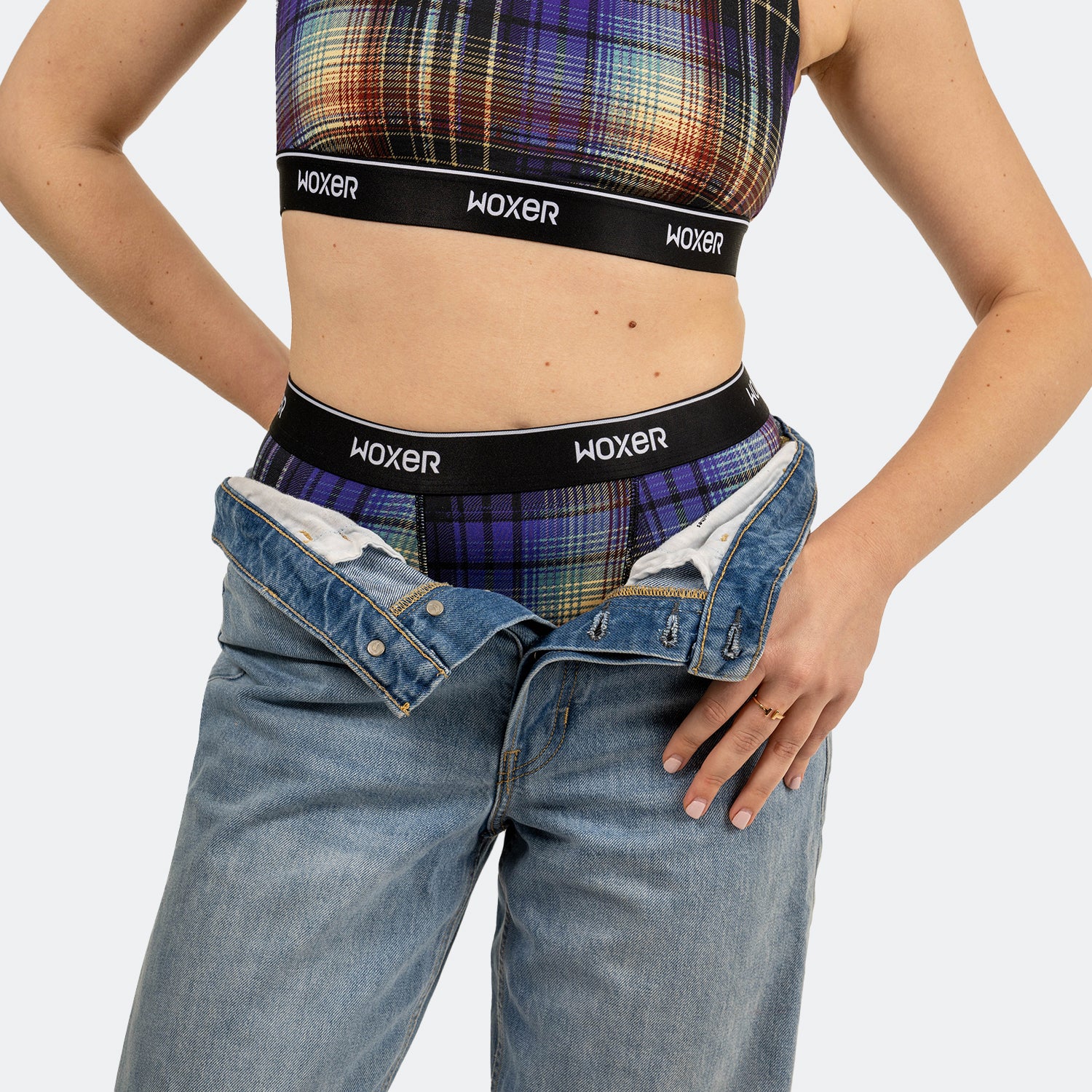 Biker High Waisted Digital Dark Plaid