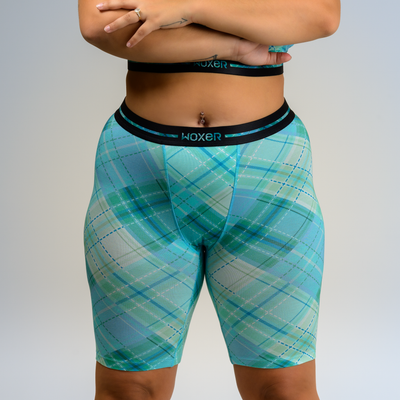 Biker High Waisted Seafoam Plaid